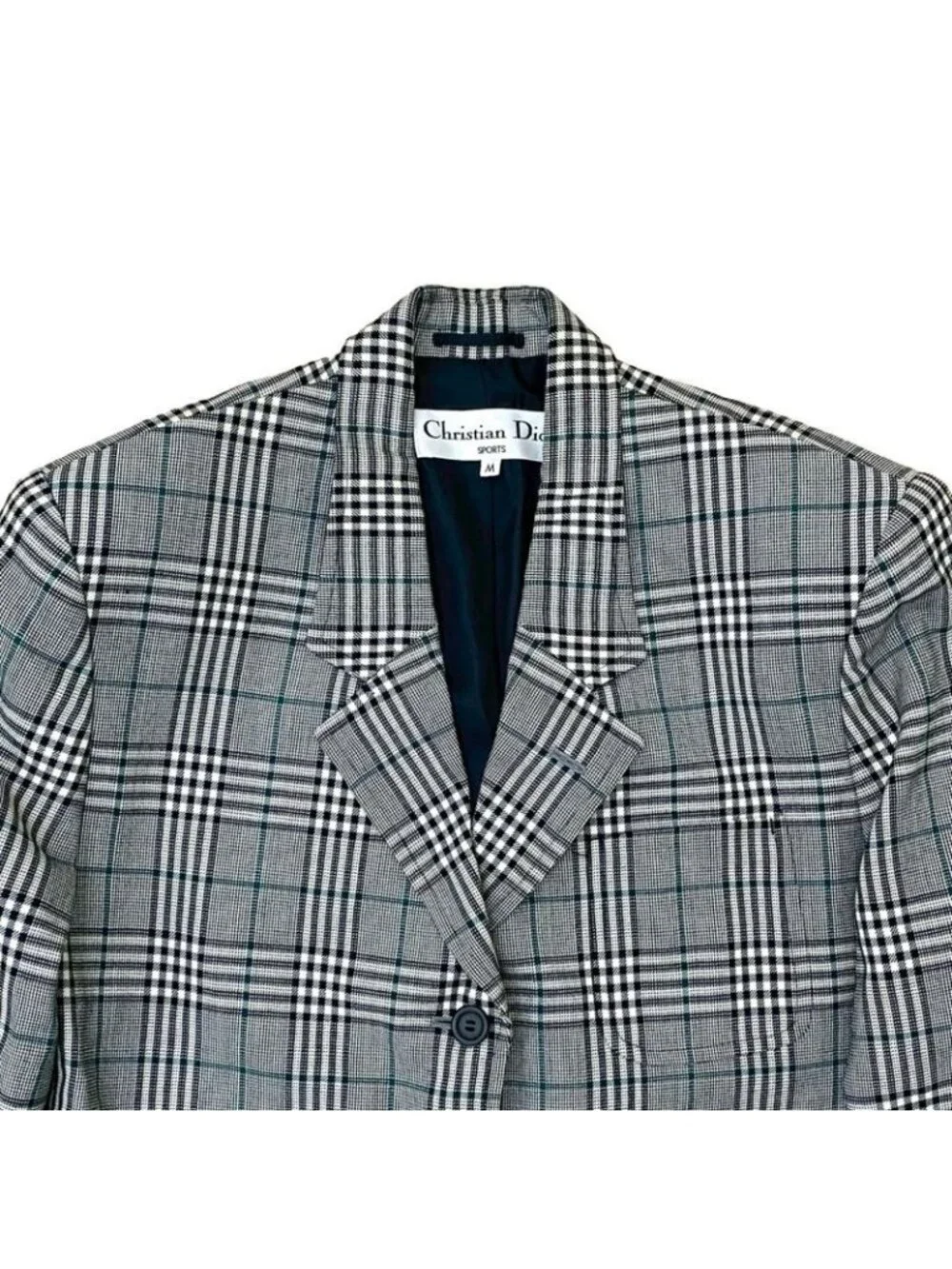 Dior Christian Check Pattern Wool Polyester Tailored Jacket M Black White